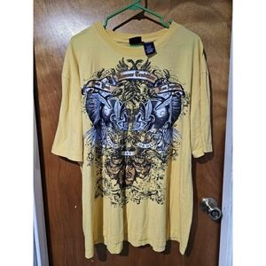 Bugle Boy T-Shirt Adult X-Large Yellow Honor Tradition Spartan Skull Graphic Tee